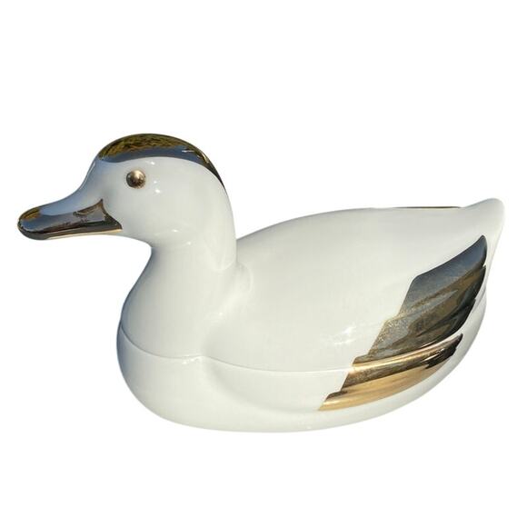 Duck Trinket Box Hand Painted Porcelain Italy RARE Agostinelli D’ Arte Bassano - Picture 2 of 10